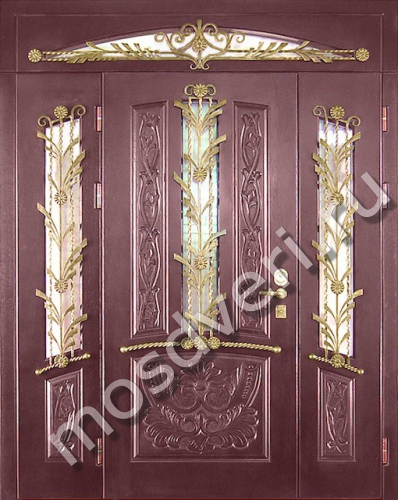 Парадная трехстворчатая дверь из массива дуба со стеклом, ковкой - купить от производителя Мосдвери Парадная трехстворчатая дверь из массива дуба со стеклом, ковкой